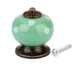 Maxbell Ceramic White Dot Charms Home Kitchen Door Drawer Cupboard Wardrobe Pull Handle Knob Green with Mounting Screw