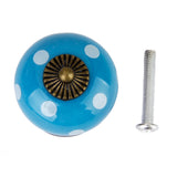 Maxbell Ceramic Dot Charms Home Kitchen Door Drawer Cupboard Wardrobe Pull Handle Knob Blue with Mounting Screw