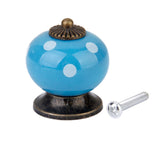 Maxbell Ceramic Dot Charms Home Kitchen Door Drawer Cupboard Wardrobe Pull Handle Knob Blue with Mounting Screw