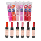 Maxbell 6pcs Red Wine Bottle Shaped Lip Gloss + 6pcs PEEL OFF Mask Tattoo Liquid Lipsticks Set LONG LASTING / WATERPROOF / MOISTURIZING / 12 COLORS