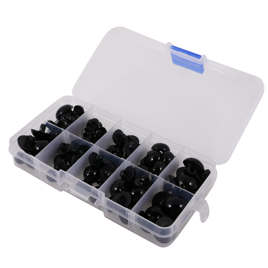 Maxbell 100 Pieces Solid Black Round Mushroom Domed Sewing Buttons for Doll Eyes Nose Making 9-15mm