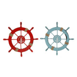 Maxbell Nautical Beach Wooden Boat Ship Steering Wheel Home Decor Red&Light Blue