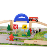 Maxbell 40 Pieces Urban Track Train Wooden Set Toy Rail Overpass Traffic Scene Toys