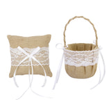 Maxbell Rustic Wedding Ceremony Burlap Lace Flower Basket + Ring Bearer Pillow Decoration