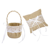 Maxbell Rustic Wedding Ceremony Burlap Lace Flower Basket + Ring Bearer Pillow Decoration