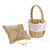Maxbell Rustic Wedding Ceremony Burlap Lace Flower Basket + Ring Bearer Pillow Decoration