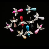 Maxbell 20 Pieces Angel Wing Charms Pearl Drop Beads Pendant DIY Jewelry Findings