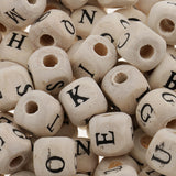 Maxbell 200 Pieces Wooden Letters Cube Beads Jewelry Making 10mm White Multicolor