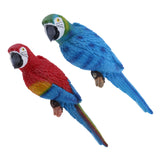 Maxbell 2x Realistic Parrot Resin Bird Animal Ornament Hanging 31cm Red & Blue