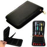 Maxbell 4 Pieces Black Leather Pen Protector Storage Holder Bag Case Student/Office Gift for 12 Pens