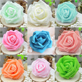 Maxbell 100x Foam Rose Heads Artificial Flower Bridal Bouquet Decor Light Blue+Pink