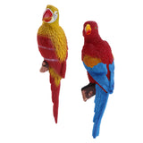 Maxbell 2x Realistic Parrot Resin Bird Animal Ornament Hanging 38cm Yellow & Red