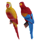 Maxbell 2x Realistic Parrot Resin Bird Animal Ornament Hanging 38cm Yellow & Red