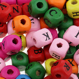 Maxbell 200 Pieces Wooden Alphabet Letters Cube Beads Jewelry Making 10mm Multicolor