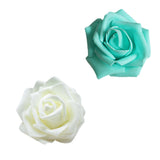 Maxbell 100Pcs Foam Rose Heads Artificial Flower Bridal Bouquet Decor Sapphire+Cream