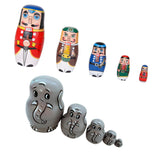 Maxbell 10pcs New Hot Wooden Russian Nesting Doll Elephant & Walnut Soldier Painted