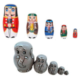 Maxbell 10pcs New Hot Wooden Russian Nesting Doll Elephant & Walnut Soldier Painted