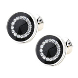 Maxbell 2 Pair Fashion Men Shirts Classic Black Round Crystal Cufflinks for Wedding