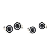 Maxbell 2 Pair Fashion Men Shirts Classic Black Round Crystal Cufflinks for Wedding