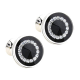 Maxbell 2 Pair Fashion Men Shirts Classic Black Round Crystal Cufflinks for Wedding