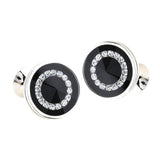 Maxbell 2 Pair Fashion Men Shirts Classic Black Round Crystal Cufflinks for Wedding