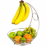 Maxbell 2 in 1 Chrome Banana Hanger Fruit Bowl Tree Holder Storage Basket Fruit Bowl