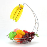 Maxbell 2 in 1 Chrome Banana Hanger Fruit Bowl Tree Holder Storage Basket Fruit Bowl