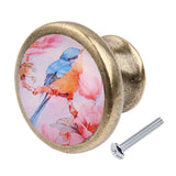 Maxbell 5-set Round Birds Painting Cabinet Knob Door Pulls for Cupboard Dresser