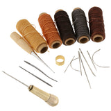 Maxbell 18 Pieces Waxed Sewing Thread Spools Sewing Needles Stitching Awl Thimble Tools Kit