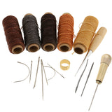 Maxbell 18 Pieces Waxed Sewing Thread Spools Sewing Needles Stitching Awl Thimble Tools Kit