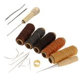 Maxbell 18 Pieces Waxed Sewing Thread Spools Sewing Needles Stitching Awl Thimble Tools Kit
