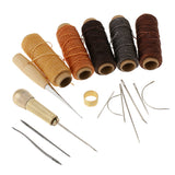 Maxbell 18 Pieces Waxed Sewing Thread Spools Sewing Needles Stitching Awl Thimble Tools Kit