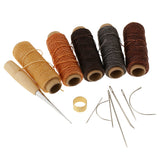 Maxbell 18 Pieces Waxed Sewing Thread Spools Sewing Needles Stitching Awl Thimble Tools Kit