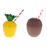 Maxbell 2/set Tropical Pineapple Coconut Shaped Drink Cups & Straw for Hawaiian Luau Beach Party