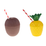 Maxbell 2/set Tropical Pineapple Coconut Shaped Drink Cups & Straw for Hawaiian Luau Beach Party