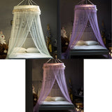 Maxbell 3 Piece Elegant Lace Bed Mosquito Netting Mesh Canopy Princess Round Dome Bedding Net UP