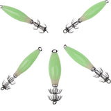 Maxbell 5 Pieces 9.5cm / 3.7inch Luminous Squid Hook Umbrella Wood Shrimp Luminated Sea Fishing Fluorescent Squid Cuttlefish Sleeve Jig Fishing Lure