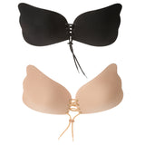 Maxbell 2Pcs Silicone Adhesive Stick Push Up Strapless Invisible Bra Beige&Black D