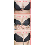 Maxbell 2Pcs Silicone Adhesive Stick Push Up Strapless Invisible Bra Beige&Black D