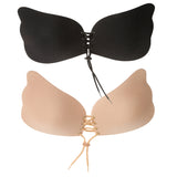 Maxbell 2Pcs Silicone Adhesive Stick Push Up Strapless Invisible Bra Beige&Black D