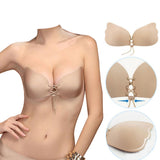 Maxbell 2Pcs Silicone Adhesive Stick Push Up Strapless Invisible Bra Beige&Black D