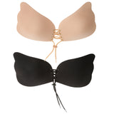 Maxbell 2Pcs Silicone Adhesive Stick Push Up Strapless Invisible Bra Beige&Black D