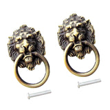 Maxbell 2xRetro Lion Head Pull Handle Door Cabinet Dresser Drawer Knob Antique Brass