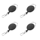 Maxbell 4 Pieces Heavy Duty Retractable Carabiner Badge Tinker Reels 60cm Pull Wire with Metal Key Ring Clip Black