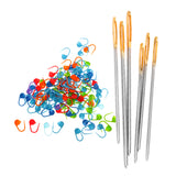 Maxbell 100 Pieces Crochet Locking Needle Clips with 6Pieces Large-Eye Blunt Needles