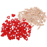 Maxbell 100 Pieces Wooden Red Heart Adhesive Stickers& 100 Pieces Wood Pegs Pins for DIY Craft