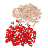 Maxbell 100 Pieces Wooden Red Heart Adhesive Stickers& 100 Pieces Wood Pegs Pins for DIY Craft