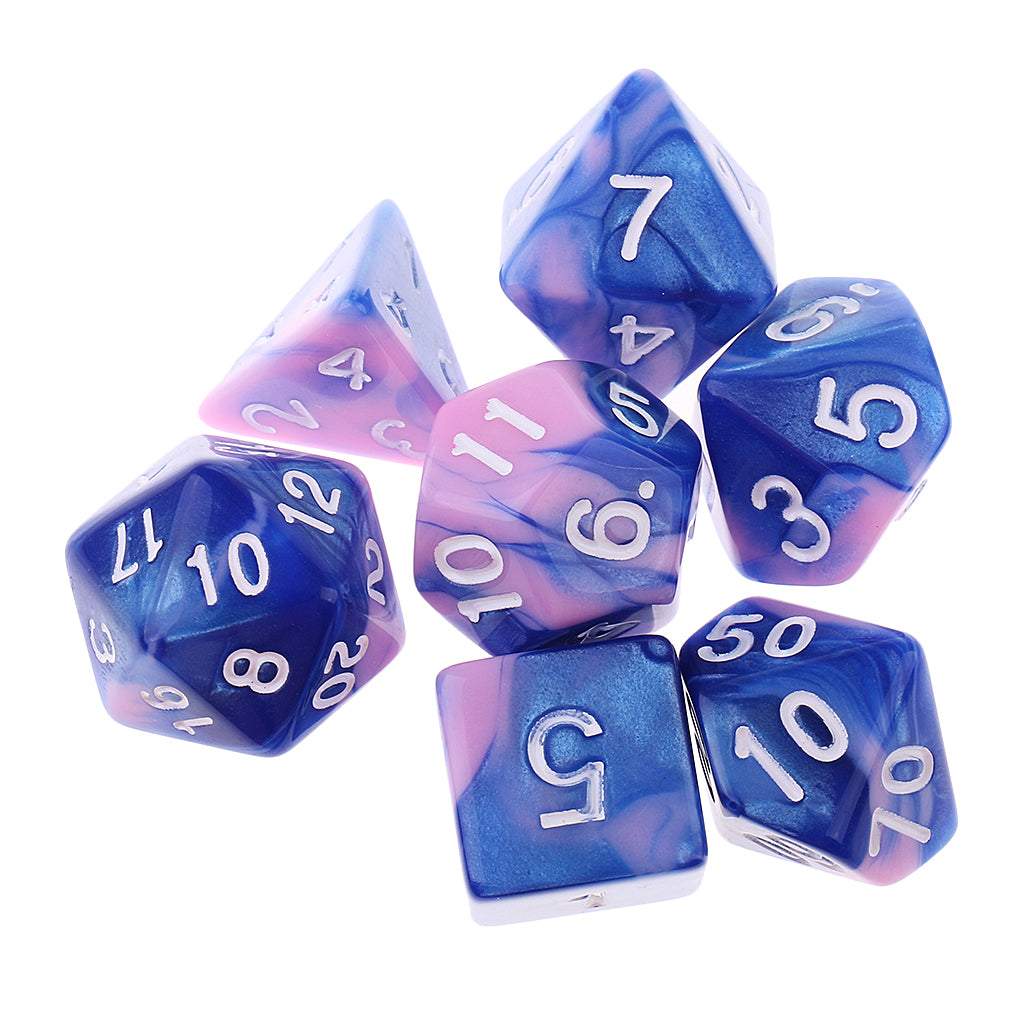 Maxbell 7PCS Polyhedral Dice 16mm D20 D12 D10 D8 D6 D4 for Dungeons & Dragons Board Games Blue Pink