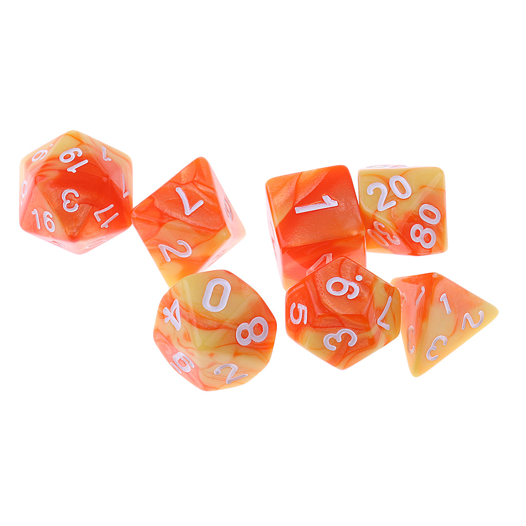 Maxbell 7PCS Polyhedral Dice 16mm D20 D12 D10 D8 D6 D4 for Dungeons & Dragons Board Games Orange Yellow