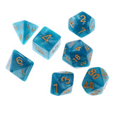 Maxbell 7PCS Polyhedral Dice 16mm D20 D12 D10 D8 D6 D4 for Dungeons & Dragons Table Games Blue Green